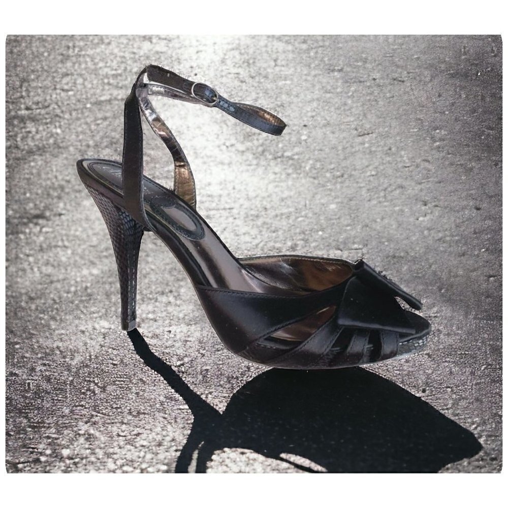 Charles by Charles David Black Satin Formal Heels w Rhinestones Women's Sz 7.5